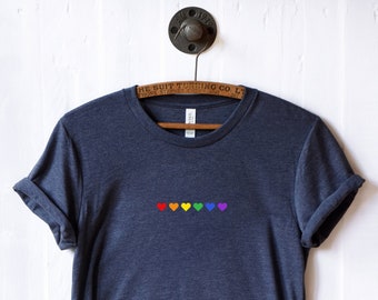 Rainbow Hearts Pride Tee | LGBT Flag | Subtle Pride Shirts | Pride Month Gifts | Gay Rights Equality T-Shirt | Minimalist Pride