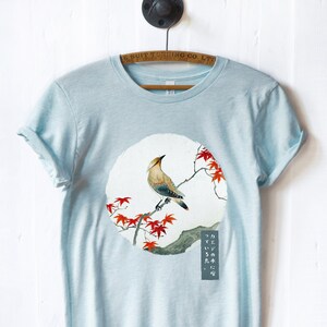 Japanese Bird On Maple T-Shirt | Vintage Retro Japanese Artwork Shirt | Japanese Drawing Tee | Gift For Japan Lover | Worn Look Japan Shirt