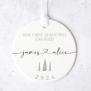 Personalised First Christmas Engaged Ornament Custom Bauble For Engaged Couple Names Christmas Tree Decoration Unique Engagement Gift image 2