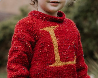 Maglione The Potter (rosso) / Miscela lana per neonati e bambini, grosso, maglione con iniziale