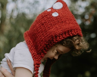 Hand Knitted Alpaca Mushroom Pixie Hat ~ Baby & Toddler