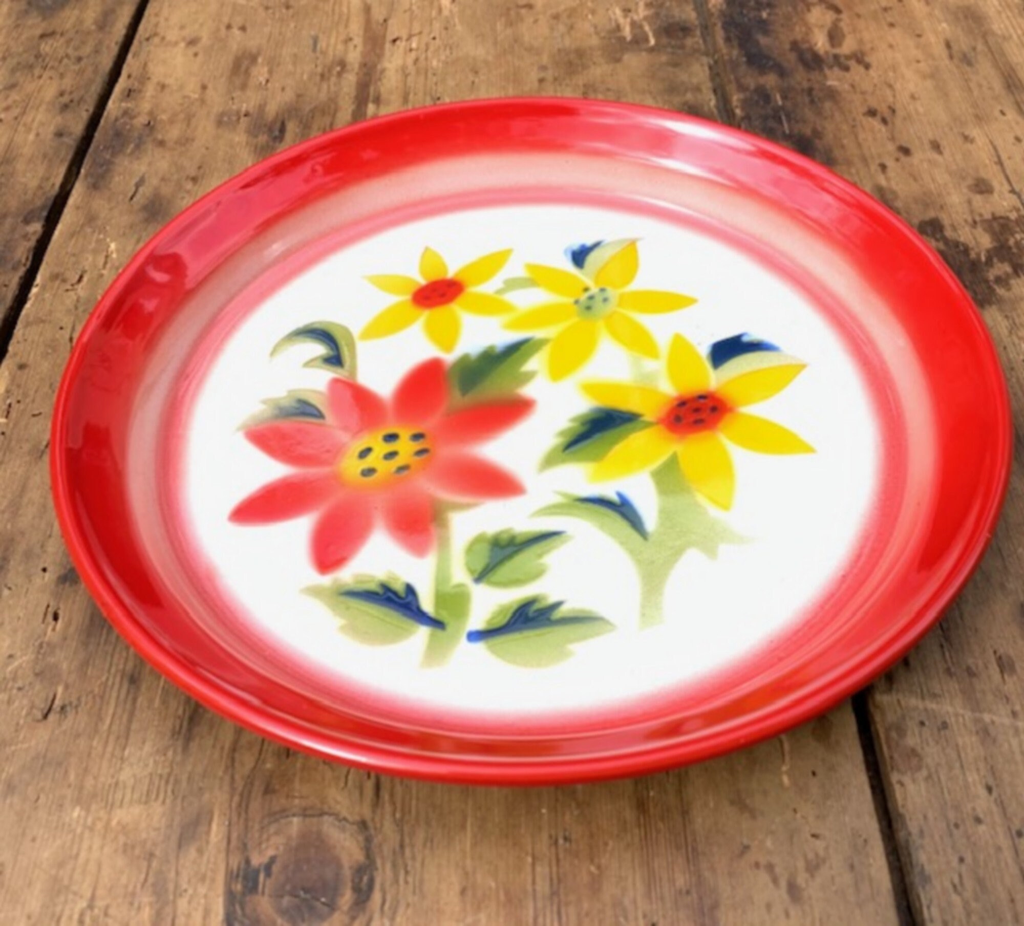 Redfloral Enamelled Metal Plate. Etsy UK