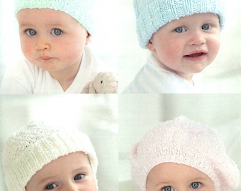 PDF Instant Download Knitting Pattern * Baby Children Helmet, Hats / Beanies  and Beret from 0 to 7 years * DK Yarn Sirdar 1827 Tiny Tots DK