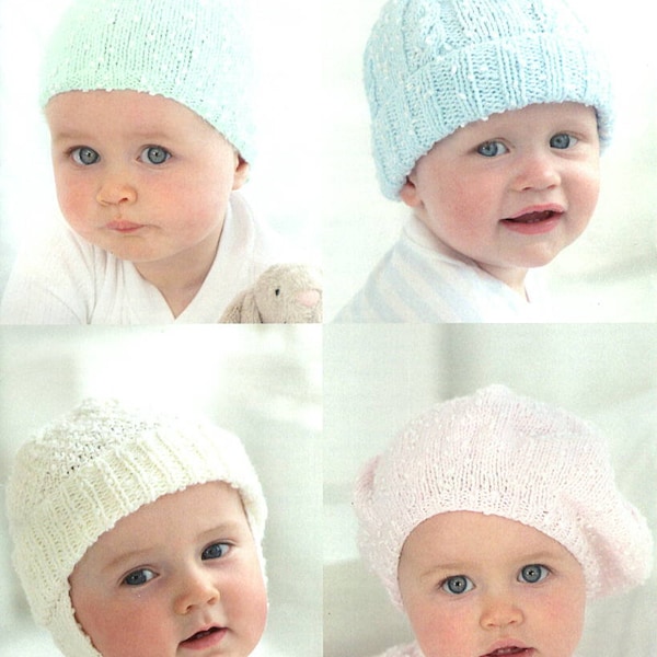 PDF Instant Download Knitting Pattern * Baby Children Helmet, Hats / Beanies  and Beret from 0 to 7 years * DK Yarn Sirdar 1827 Tiny Tots DK
