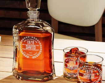 Ensemble personnalisé de carafes à whisky - Cadeaux gravés personnalisés pour homme - Fête des pères, anniversaire, cadeau d'anniversaire pour lui, papa, mari, frère