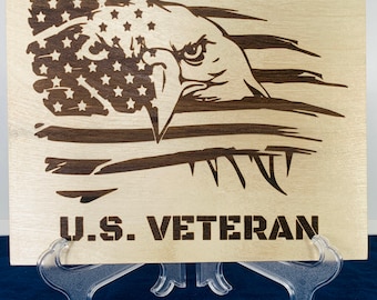 Distressed American Flag with eagle service specific wood 8 x 10 sign, Gift for service member, gift for military, military retirement gift