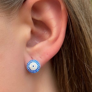Evil Eye Earrings | Gift for Mother | Mother&#39;s Day | Graduation Day | Beautiful White Diamonds | Wedding Day | Anniversary | Women&quot;s Day