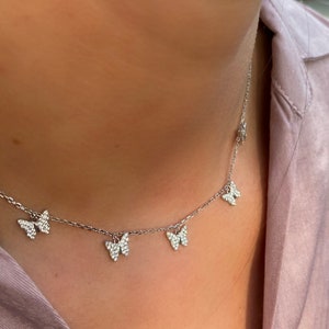 Gold Necklace Butterflies Pendant| Gift for Mother | Mother&#39;s Day | Graduation Day | Beautiful White Diamonds | Wedding Day