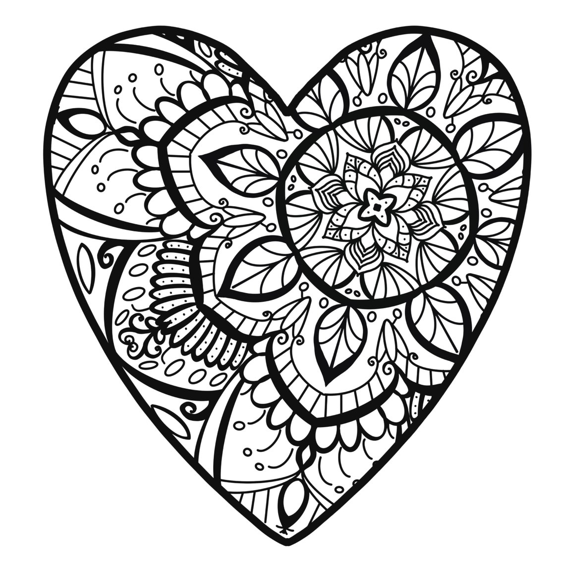 Mandala in Heart Coloring Page - Etsy