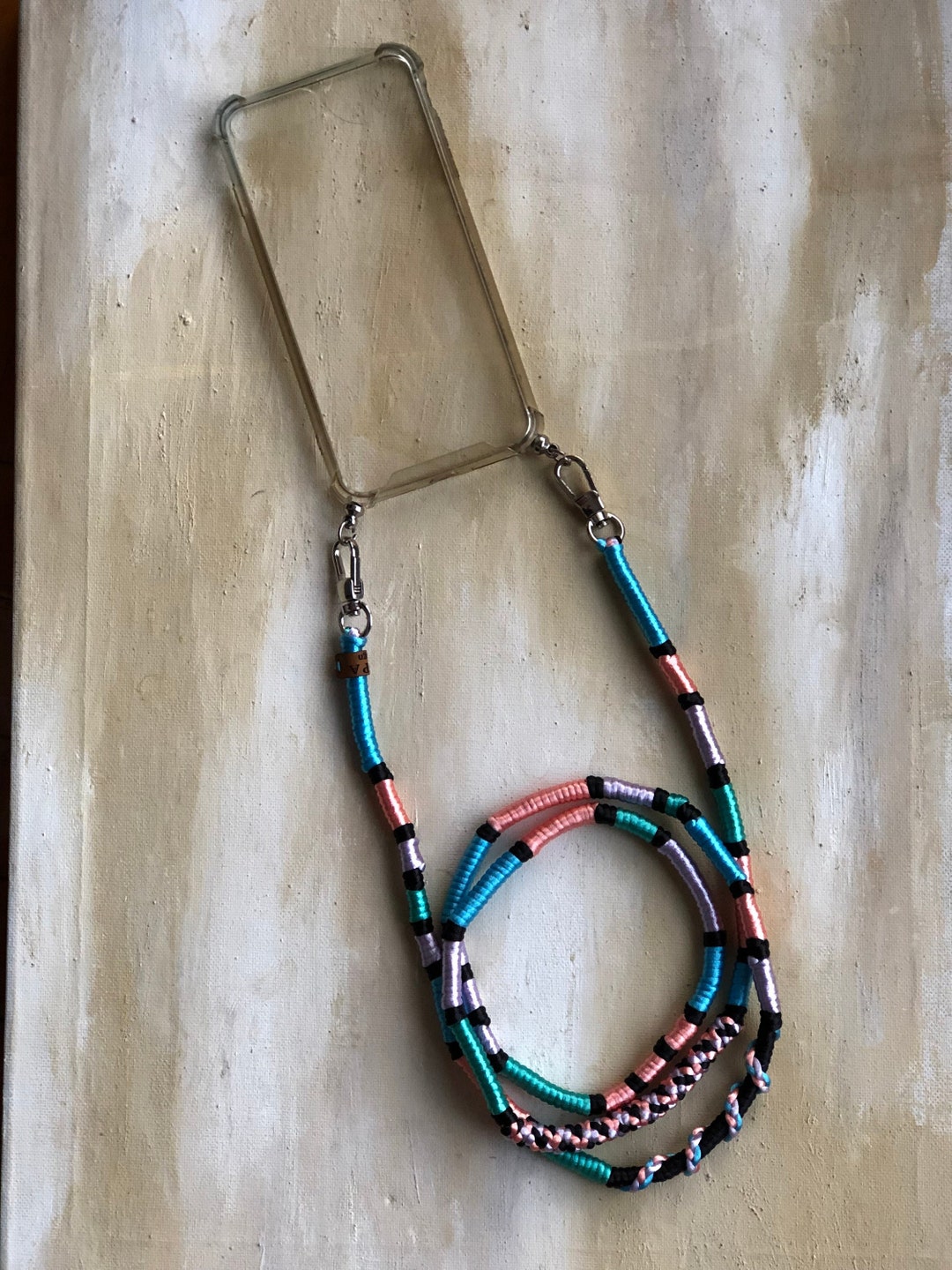 Neon Blue Pink Shiny Satin Wrapped Yarn Mobile Phone Lanyard Cord ...