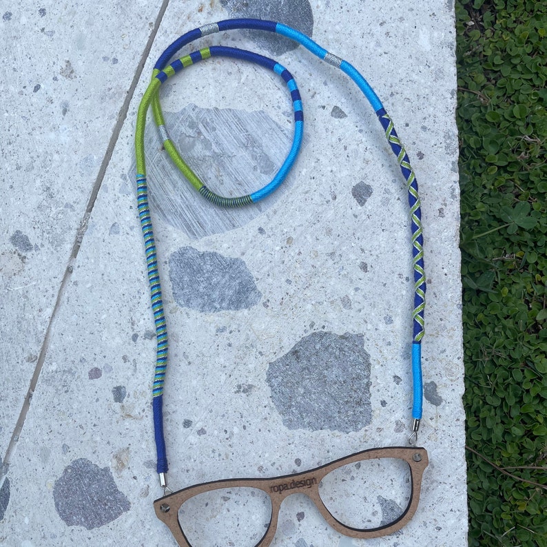 Eyeglass Strap Glasses Chain, Handmade Sunglass Strap, Multicolor Eyeglass Lanyard, Unisex Glasses Holder Blue Green Grey