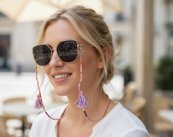 Beaded Sunglasses Chain with Tassel – Colorful Eyeglass Strap, Boho Glasses Holder, Eyewear Lanyard