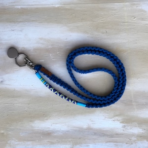 Corde à enrouler bleu-vert et bandoulière en macramé bleu marine néon pour téléphone, bandoulière pour téléphone