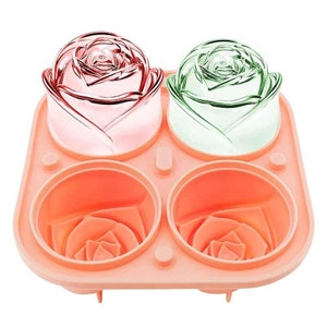 Yesbay Ice Cube Tray Food Grade High Toughness Heat-Resistant Rose Flower Heart Shaped Dessert Mold Ice Cube Maker Party Supplies, Pink