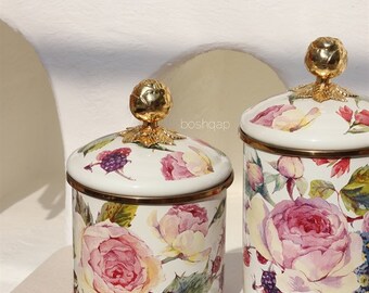 Gold Rose Pink Enamel Jar , Your Sugar Spice Cookie Jar