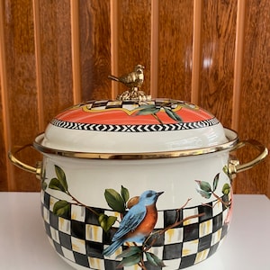 Golden Bird checkered Enamel Pot, Special Handle, Machine washable
