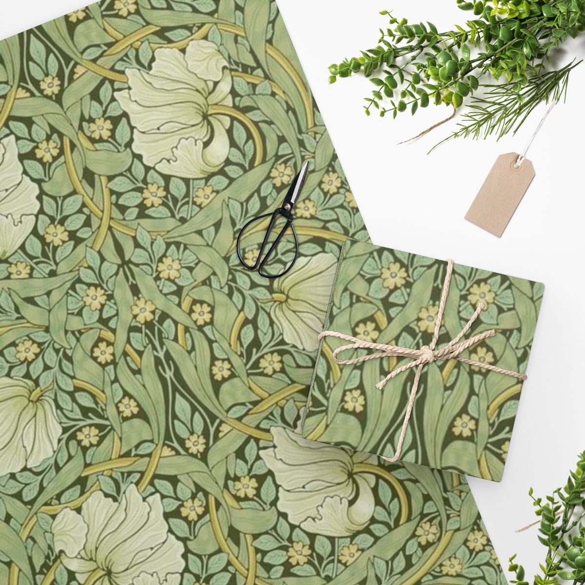 William Morris Wrapping Paper With Pimpernel Print Green Gift - Etsy