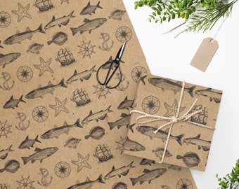 Retro Gift Wrap, Nautical Wrapping Paper, Men's Gift Wrap
