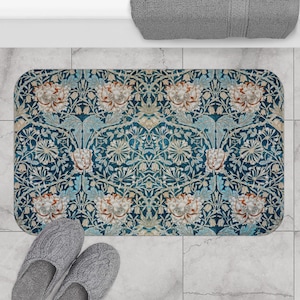 William Morris Bath Mat, Vintage Timeless Floral Print Morris Honeysuckle Bathroom Rug