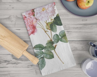 Cotton Cottagecore Roses Tea Towel, Cotton Kitchen Towel, Floral Tea Towel, Vintage Style Tea Towel, Cotton Tea Towel, Cotton Tablecloth