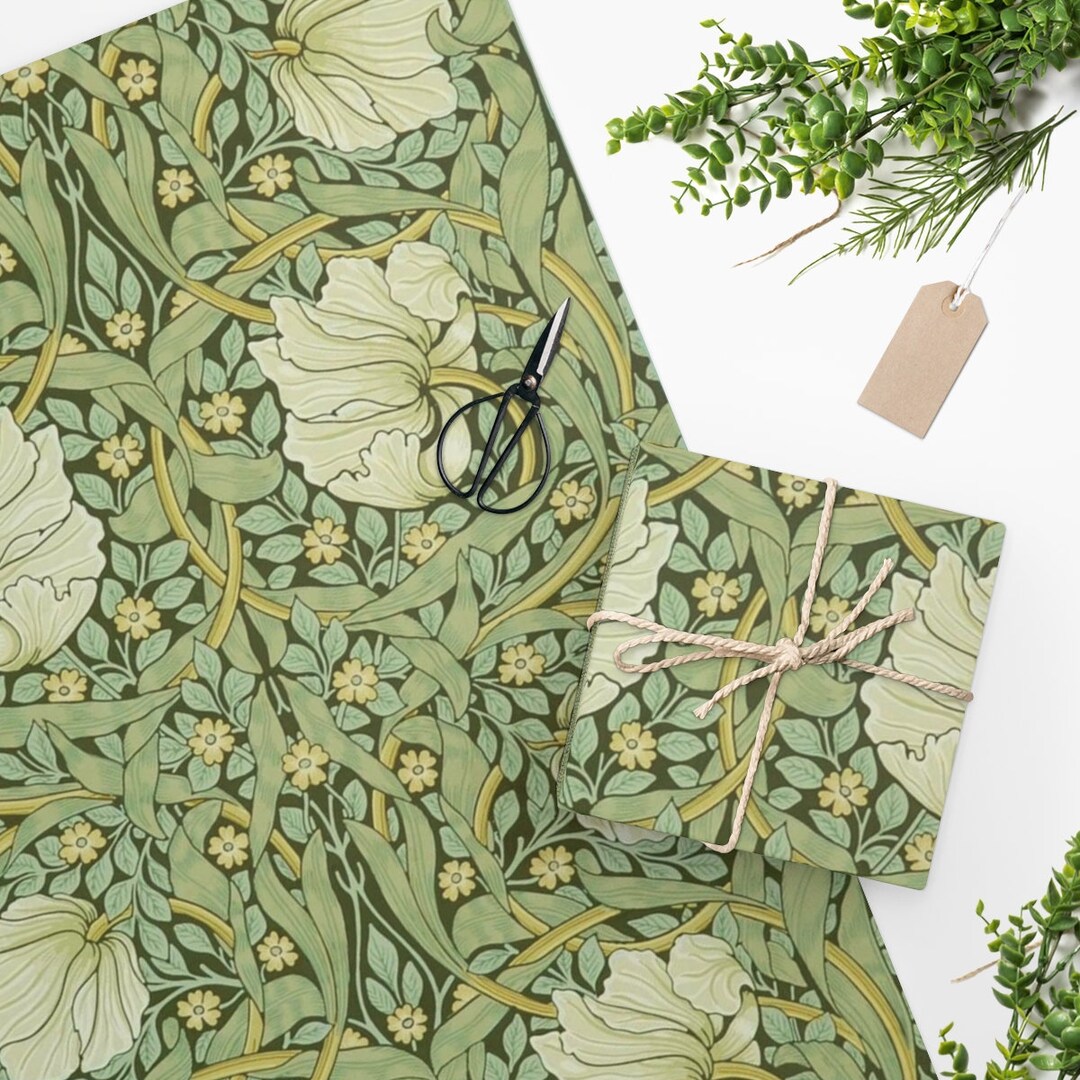 William Morris Wrapping Paper With Pimpernel Print, Green Gift Wrap