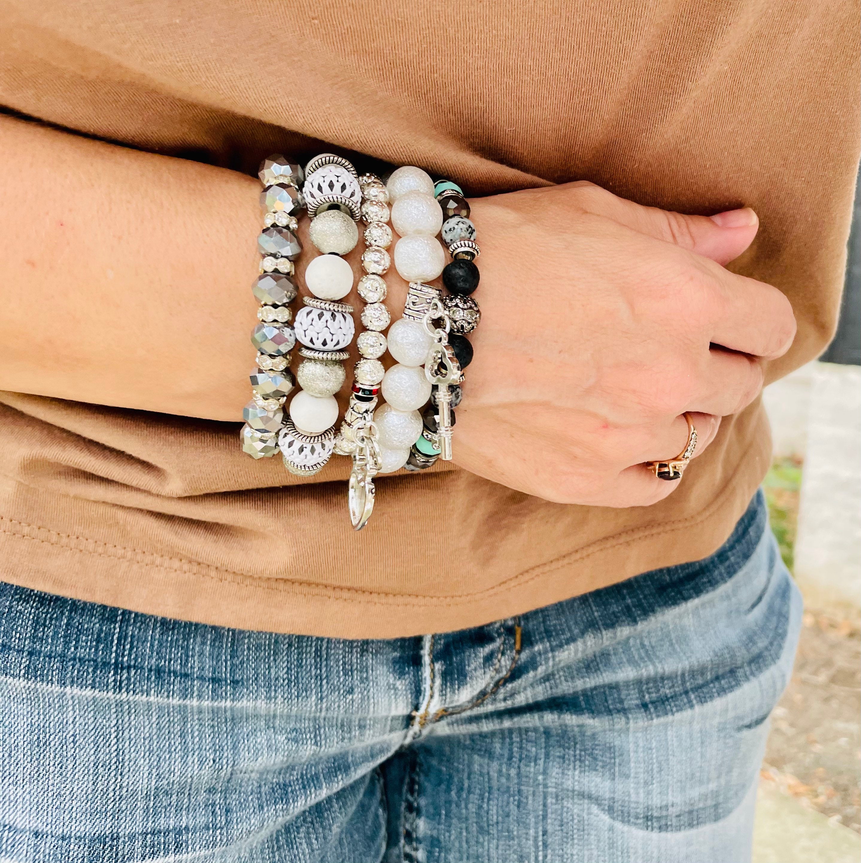 Lock & Key Beaded Bracelet Set Stackable Bracelets Womens Etsy