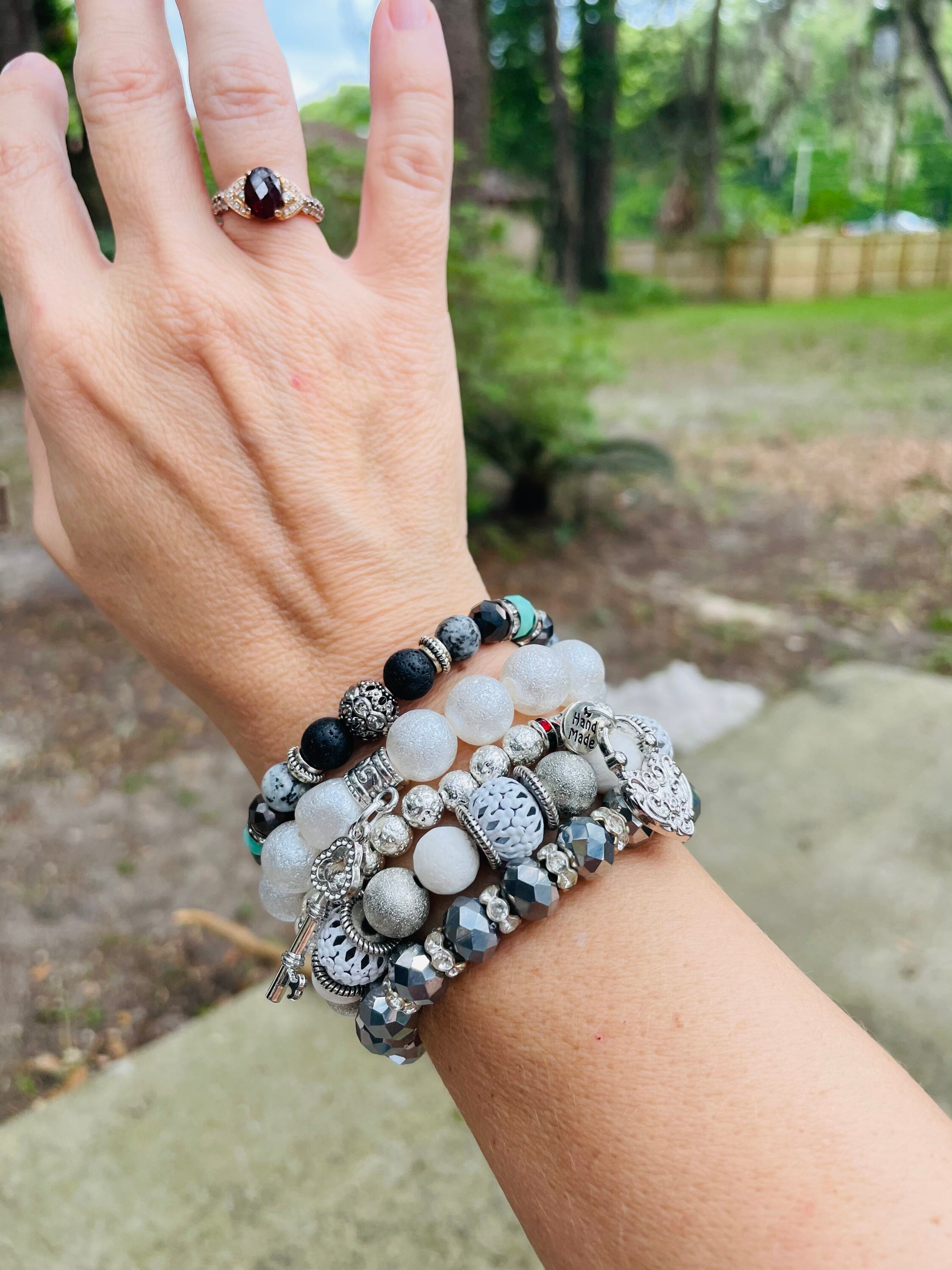 Lock & Key Beaded Bracelet Set Stackable Bracelets Womens Etsy