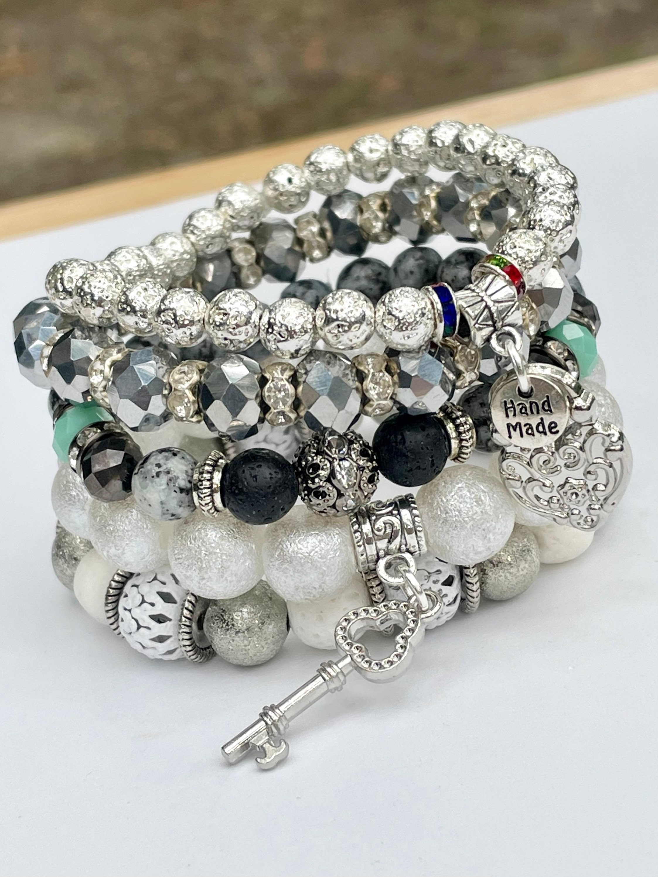Lock & Key Beaded Bracelet Set Stackable Bracelets Womens | Etsy