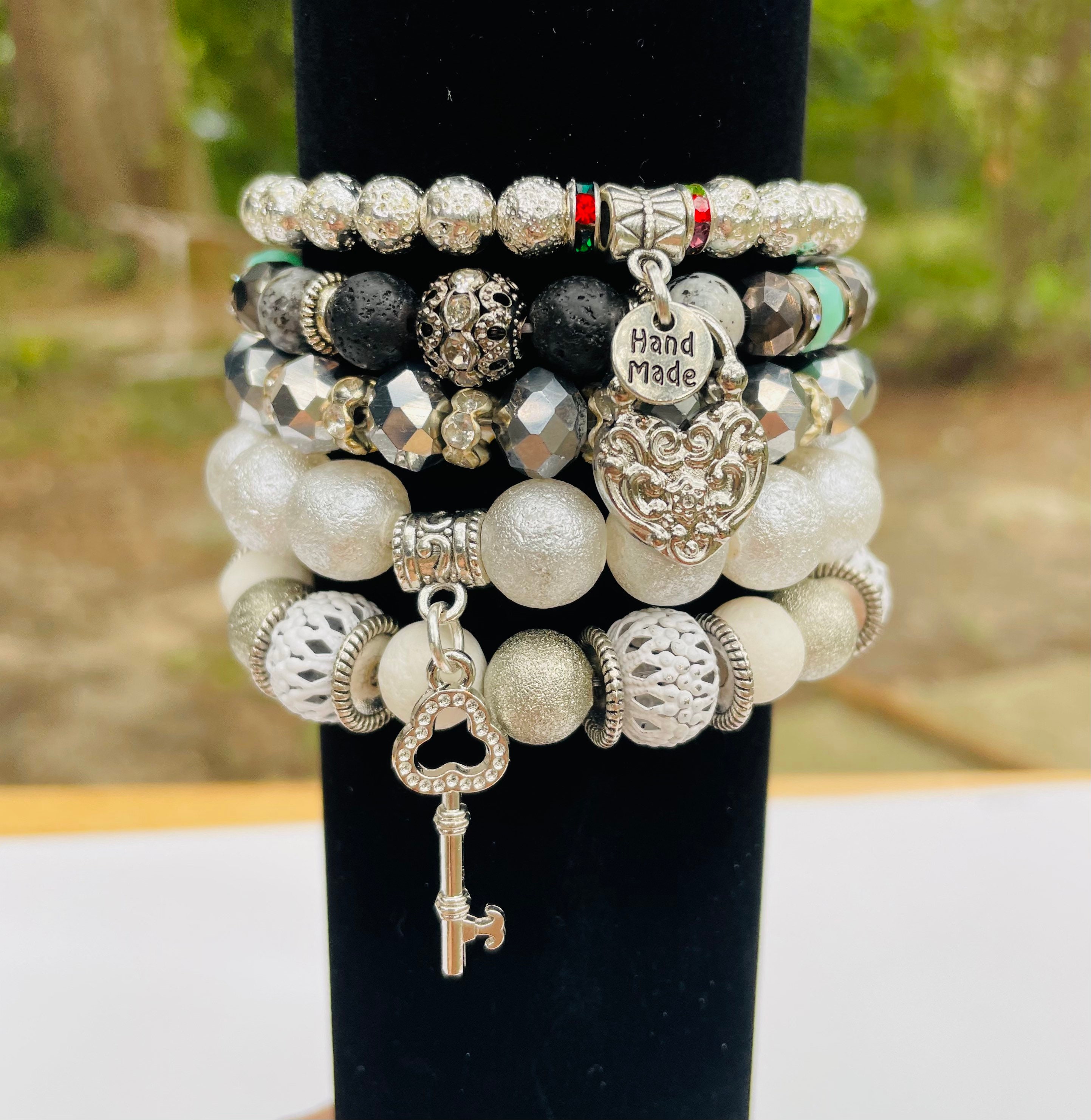 Lock & Key Beaded Bracelet Set Stackable Bracelets Womens Etsy