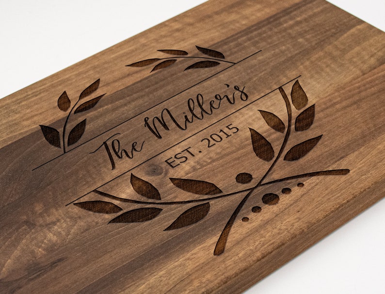 Personalized Engraved Cutting Board with Wreath Design for image 1