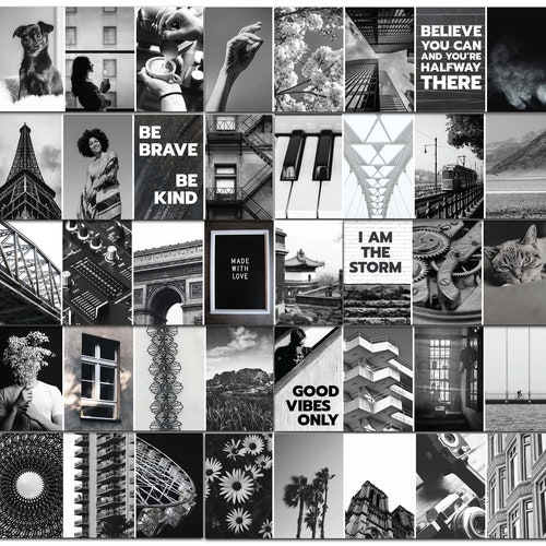 120 Pcs Boujee Black and White Aesthetic Wall Collage Kit - Etsy