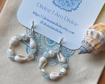 Seashell Larimar Pearl Sterling Silver 3-Piece Jewelry Set