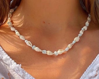 Seashell Larimar Sterling Silver Bracelet and Necklace Set, Lemurian Jewelry Set