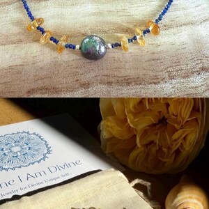 Citrine Lapis Lazuli Pearl Necklace Bracelet Set, Sterling Silver Clasp image 2