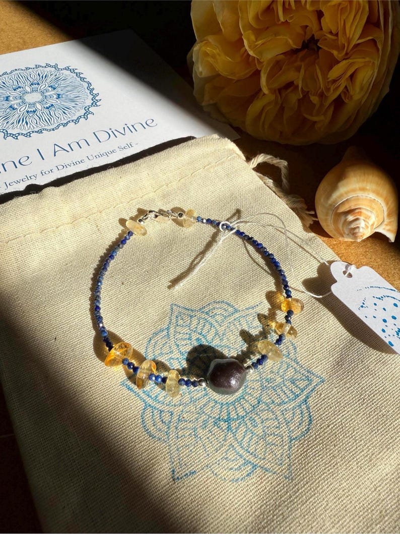 Citrine Lapis Lazuli Pearl Necklace Bracelet Set, Sterling Silver Clasp image 3