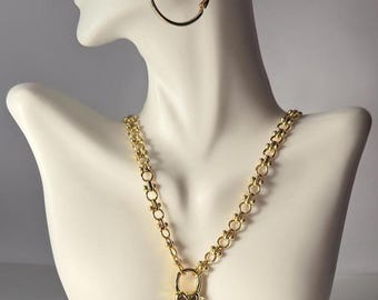 Gold Heart Lock Chain Necklace -  Link Necklace - Gift for Her