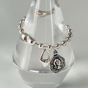 Ball Chain Bracelet,Silver Beaded Charm Bracelet, Ball Chain Charm, Charms, Charm Bracelet Silver, Silver Charm Bracelet, Coin Charm