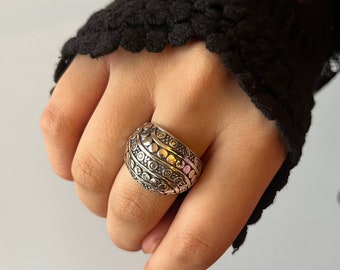Bali Bead Dome Ring: Sterling Silver Boho Statement Ring