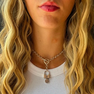 Lock and Key Necklace, Padlock Choker Necklace, Silver Necklace, Padlock Necklace, Choker Necklace, Silver Statement, Lock Key Pendant,