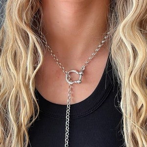 Lariat Necklace, Shackle Necklace, Silver Lariat Necklace, Chunky Lariat Necklace, Y Necklace