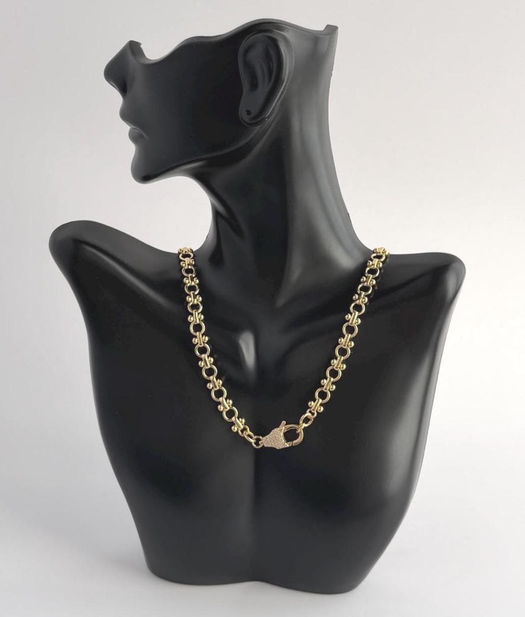 18K Gold Figure Eight Chain Necklace, Crystal Toggle Clasp, Modern ...