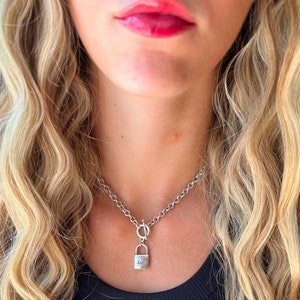 Padlock Necklace, Silver Padlock Necklace, Padlock Necklace Silver, Rolo Chain Necklace, Silver Necklace, Love Necklace, Gift For Her