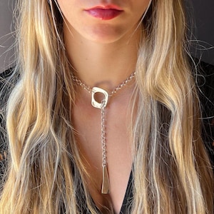 Lariat Necklace, Silver Lariat Necklace, Rolo Chain Necklace, Lariat Style Necklace, Statement Necklace, Chunky Necklace