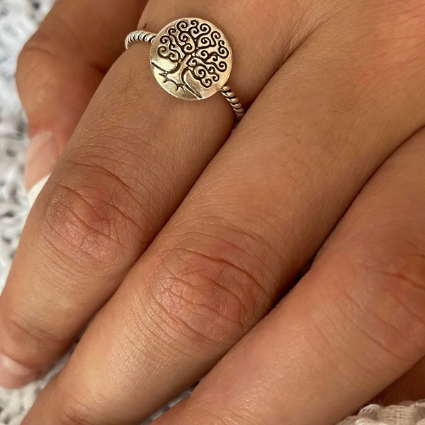 925 Sterling Silver, Etched Tree Of Life Ring, Statement Ring, Gift For Her, Yoga Ring, Family Ring, Nature, Tree Of Life Jewelry