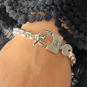 Lock and Key Bracelet, Charm Bracelet, Chunky Bracelet, Padlock Bracelet, Silver Bracelet, Chunky Silver Bracelet, Chunky Silver Jewelry