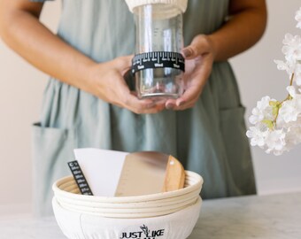 Sourdough Starter Kit - Bread Making Supplies - Two 9" Round Banneton Proofing Baskets, Starter Jar, Dough Whisk, Recipe Guide & More