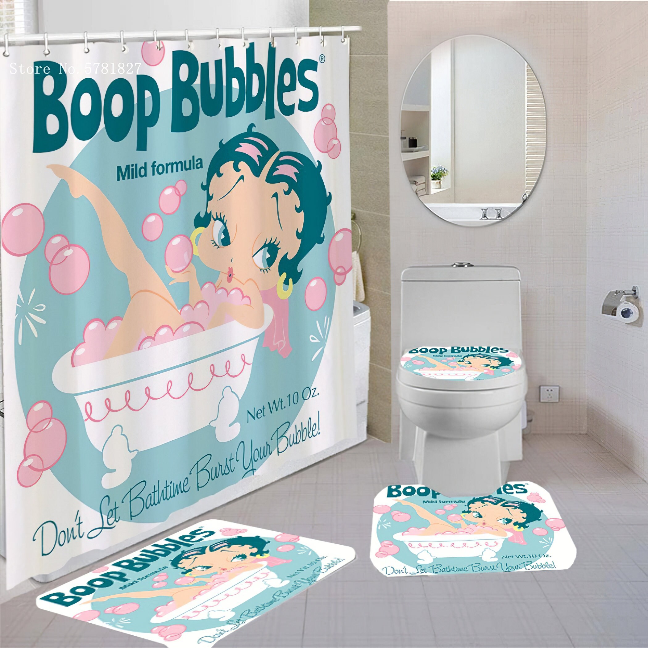4 Pcs Betty Boop Shower Curtains SetBoop Bubble Bath Mat Etsy