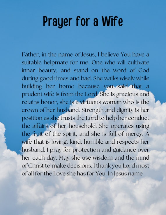 Prayer to Find a Wife Printable Prayer for a Wife Blue Sky - Etsy
