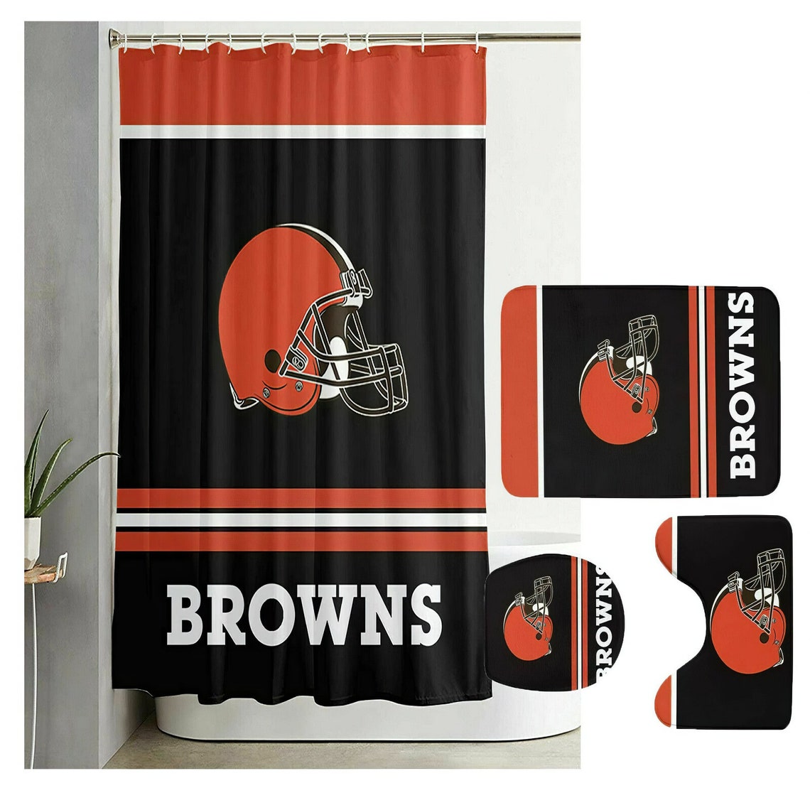 Cleveland Browns Bathroom Rugs Set 4PCS Shower Curtain AnSkid Etsy
