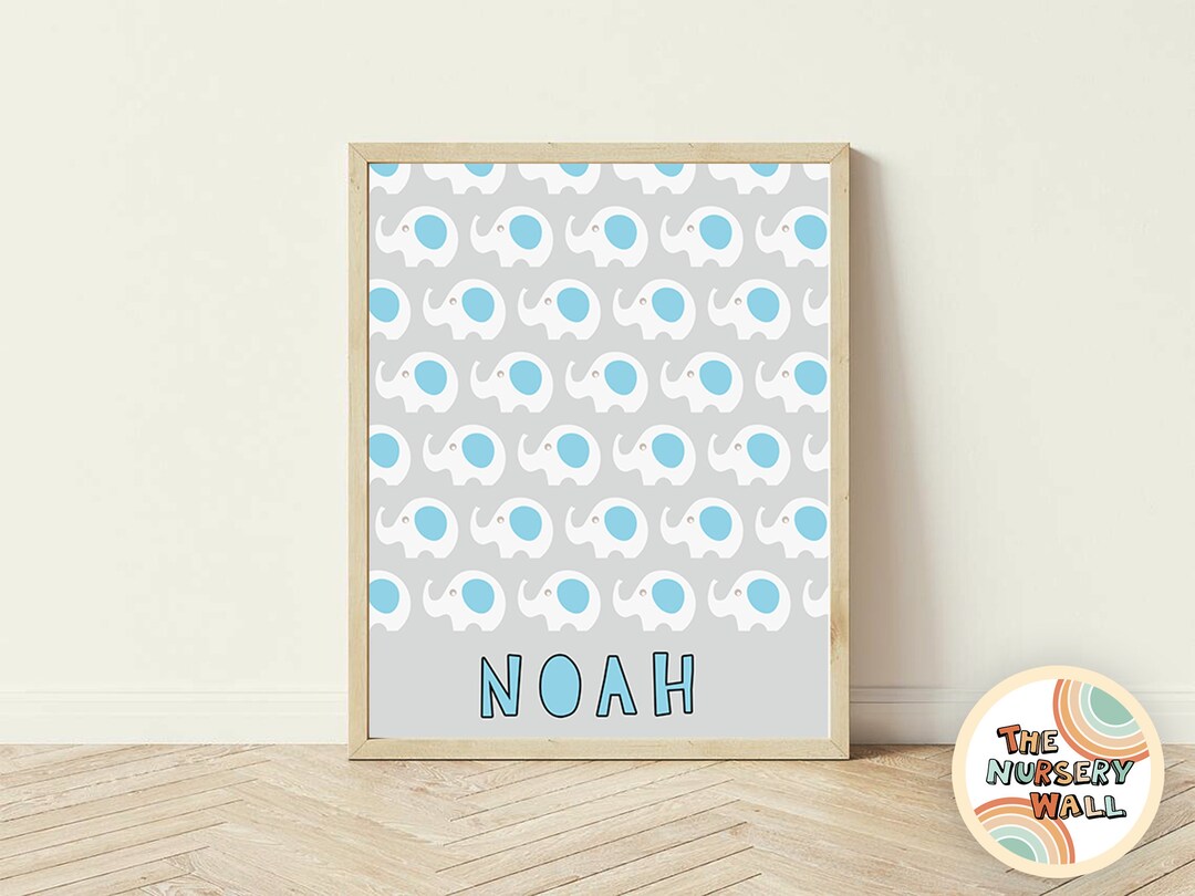 Custom Printable Name Wall Art Print Blue Grey Nursery Decor Kids